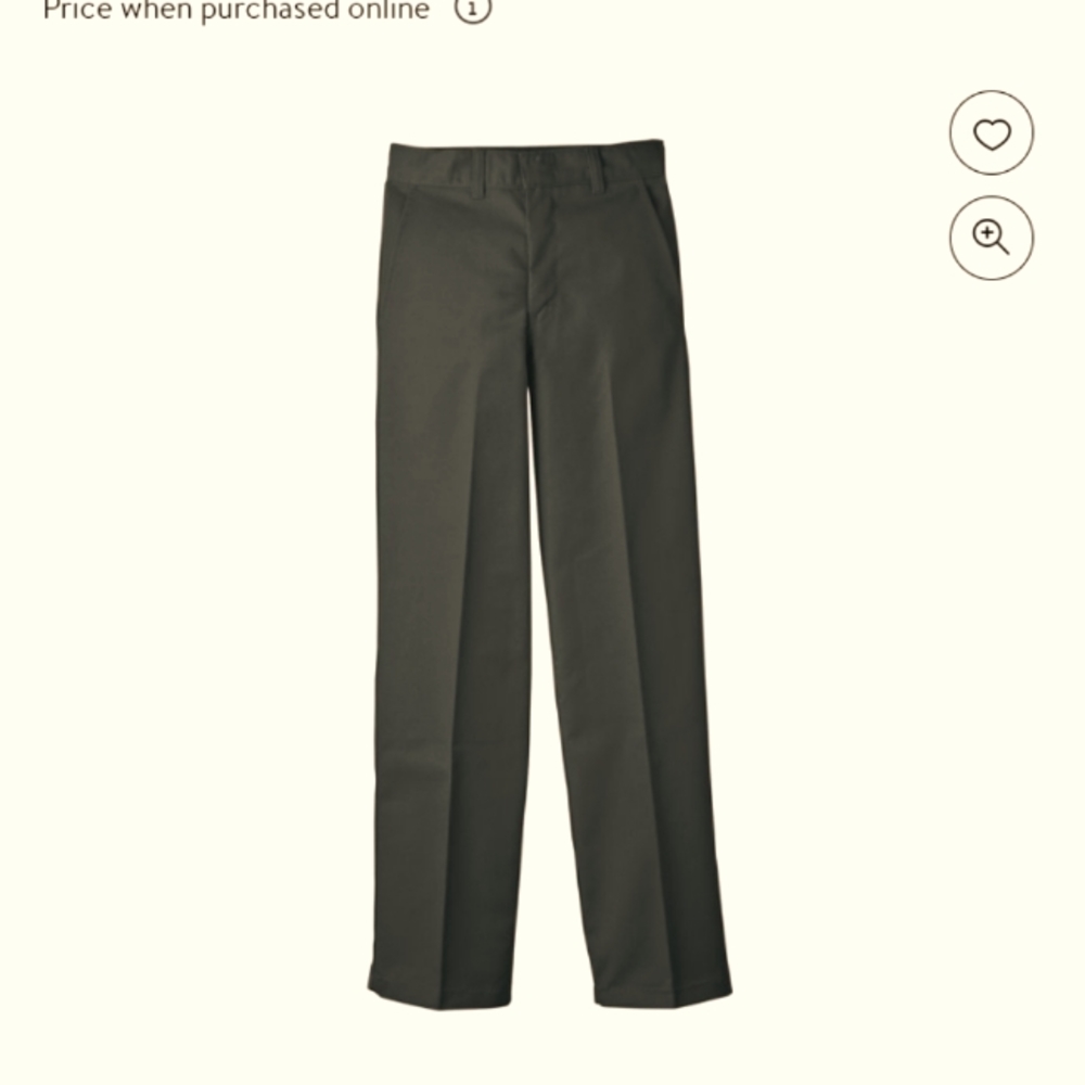 Boys Dickies flat front double knee Hunter green pants.